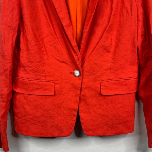 LOFT Women's Size 8 Orange Linen Blend Blazer Smart Casual One Button Jacket - Picture 3 of 6